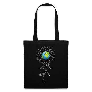 Planet Erde und weiße Sonnenblume - Stoffbeutel - Schwarz - Vorne