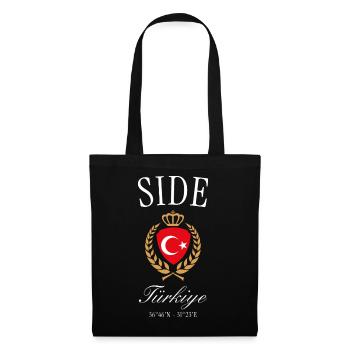 Side Türkei Wappen Krone – Reise Souvenir - Stoffbeutel - Schwarz - Vorne