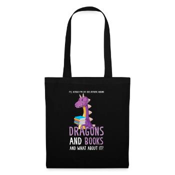 Drache Drache und Buch Drachenliebhaber Geschenk - Stoffbeutel - Schwarz - Vorne
