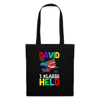 Schulkind David 1. Klasse Held - Stoffbeutel - Schwarz - Vorne