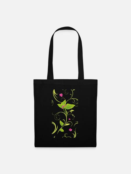 Zweig mit rosa Blüten - Stoffbeutel - Schwarz
