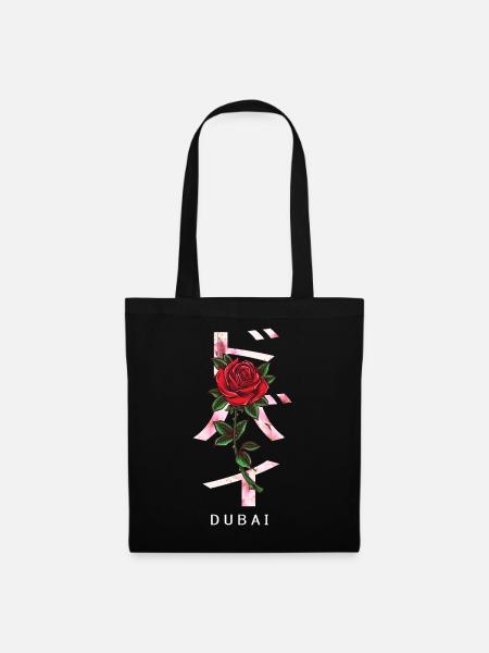 Dubai in Japanisch mit Rosen und Kirschblüten - Stoffbeutel - Schwarz