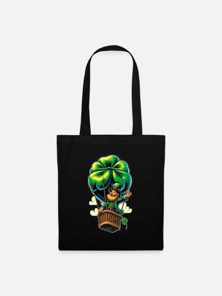 Ballonfahrender Leprechaun (Irischer Kobold) - Stoffbeutel - Schwarz