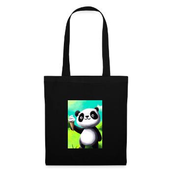 Panda mit Eiscreme - Stoffbeutel - Schwarz - Vorne
