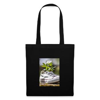 Weißer Sneaker mit Blumen - Stoffbeutel - Schwarz - Vorne
