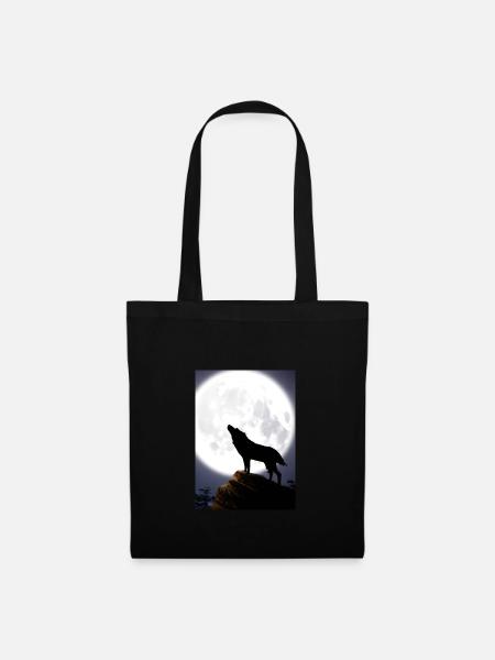 Wolf bei Nacht - Stoffbeutel - Schwarz