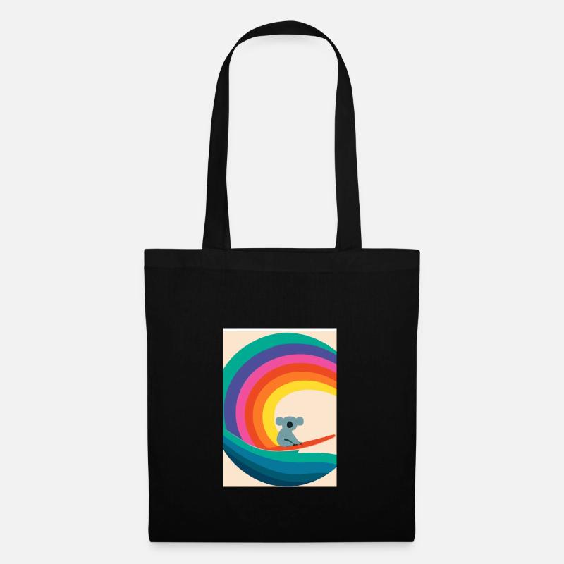 Surfender Regenbogen-Koala - Stoffbeutel - Schwarz
