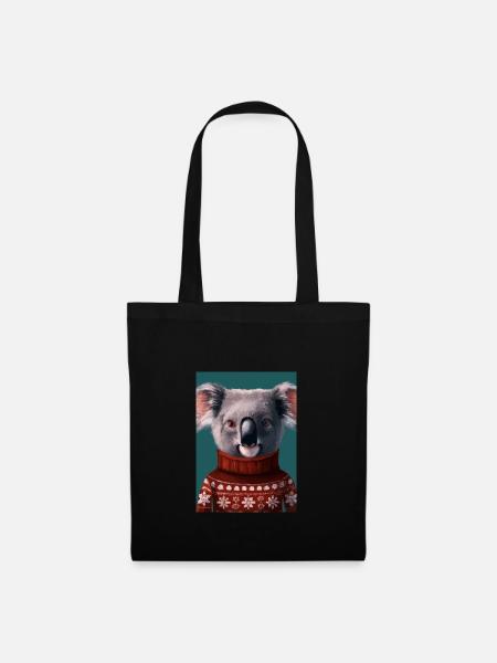 Koala im Weihnachtspullover - Stoffbeutel - Schwarz