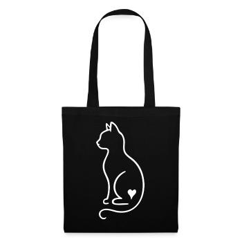 Cat Line Art – White Minimal Design with Heart - Tote Bag - black - Front