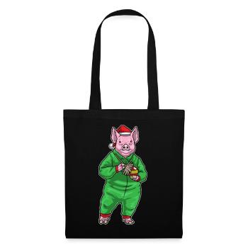 Schwein Weihnachten Reinigungskraft - Stoffbeutel - Schwarz - Vorne