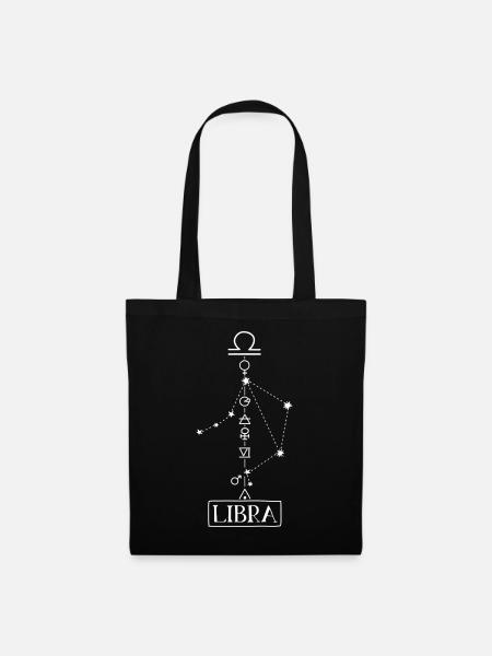 Libra - Waage Sternzeichen - weiss - Stoffbeutel - Schwarz