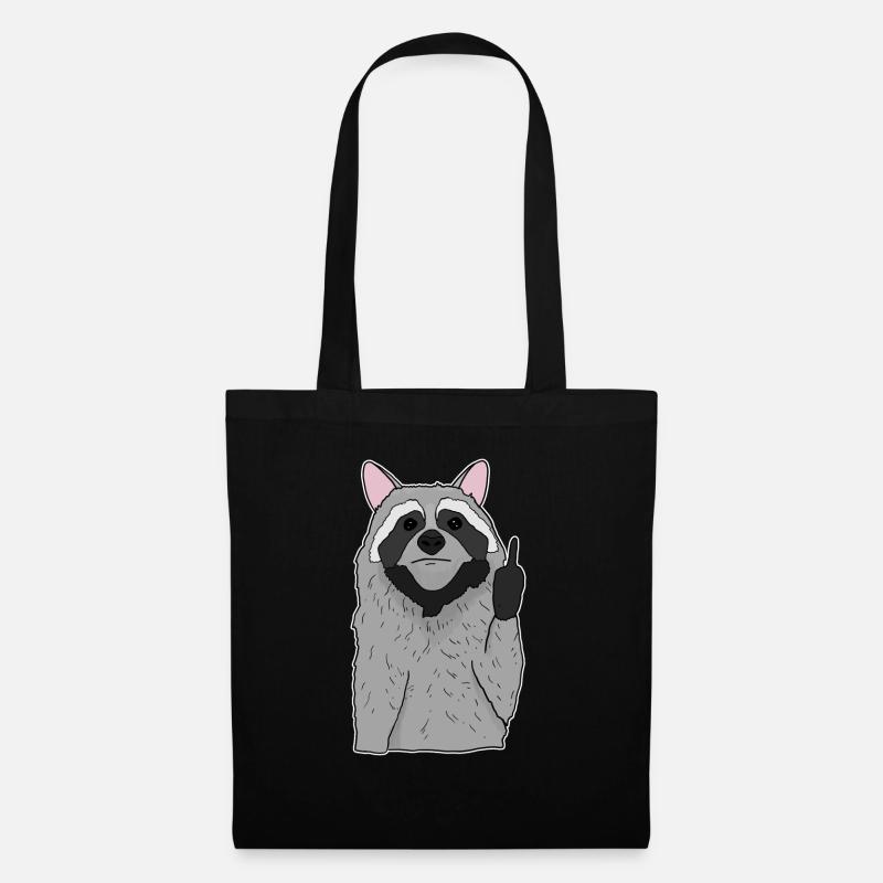Süßer Waschbär zeigt Mittelfinger Geschenk - Stoffbeutel - Schwarz