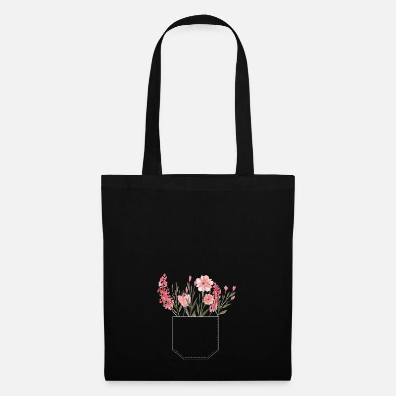 Brusttasche Blumen rosa Geschenk Idee - Stoffbeutel - Schwarz