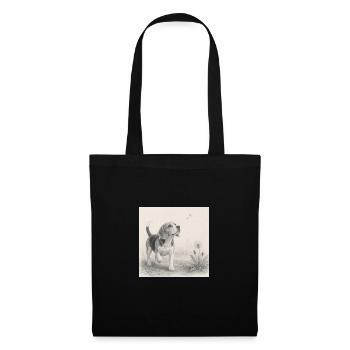 Beagle Pencil Drawing with Dandelion - Tote Bag - black - Front