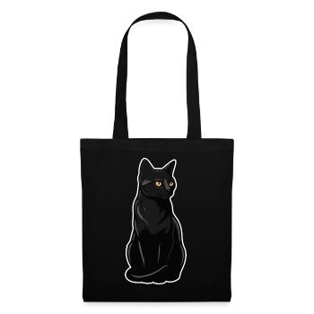 Black Cat Sitting Yellow Eyes Elegant Portrait - Tote Bag - black - Front