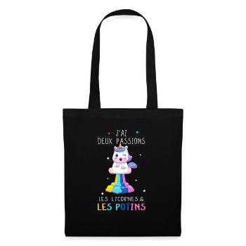 Fille potin blabla licorne pipelette - Sac en tissu - noir - Devant