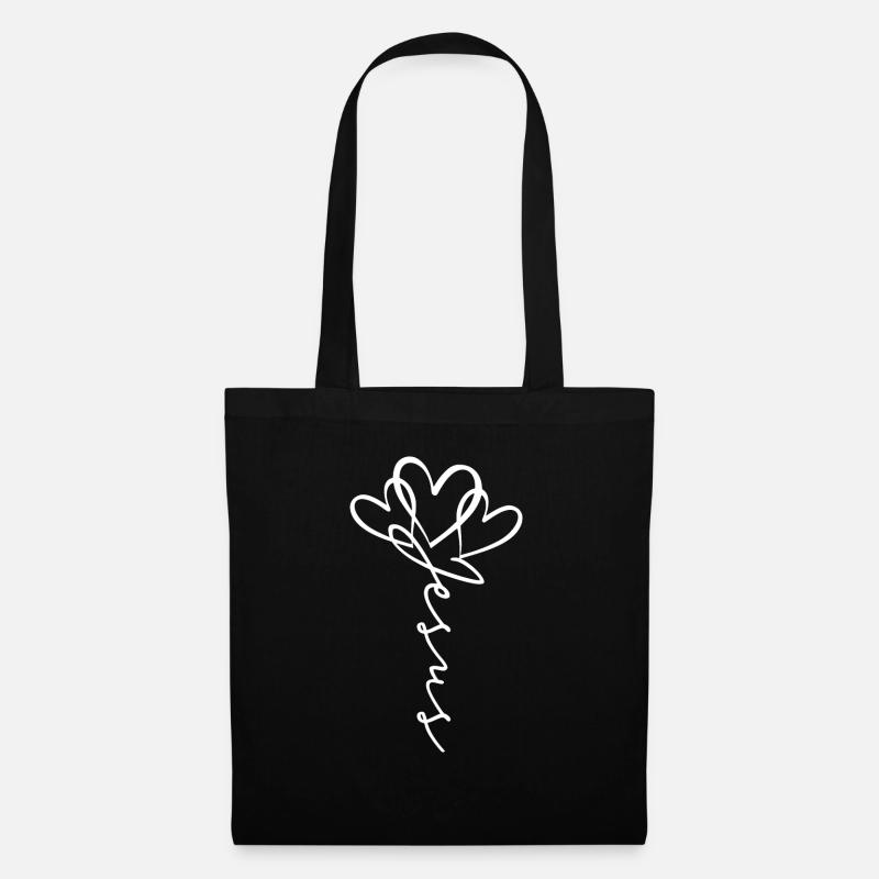 Jesus Scripture Heart Flower - Tote Bag - black