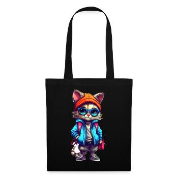 Dessin animé de chat mignon - Sac en tissu - noir - Devant
