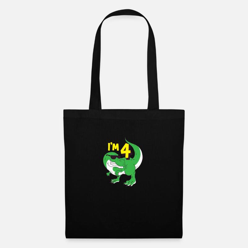 4 Jahren Dino Geburtstag Kind Junge Geschenk - Stoffbeutel - Schwarz