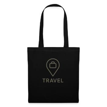 Minimalistisches Travel-Icon – Location & Koffer - Stoffbeutel - Schwarz - Vorne