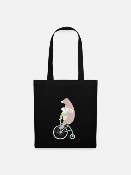 Hase und Bär fahren Fahrrad - Stoffbeutel - Schwarz