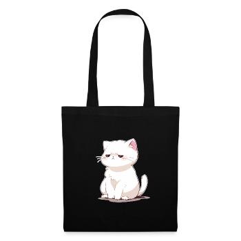 eine traurige weiße Katze, Katzen-Meme - Stoffbeutel - Schwarz - Vorne