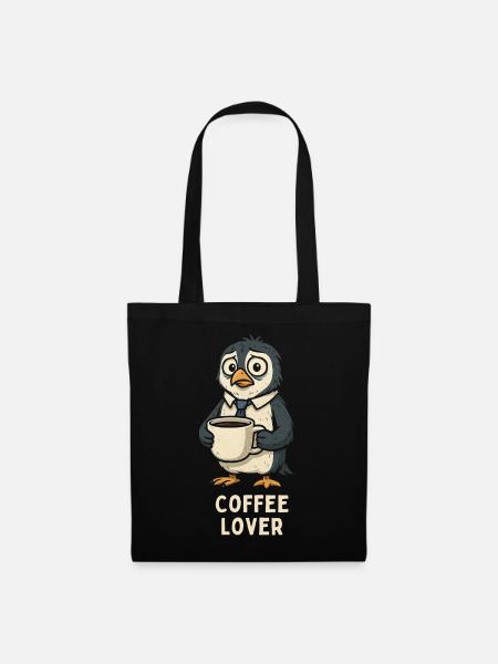 Kaffeeliebhaber Pinguin mit Tasse - Stoffbeutel - Schwarz