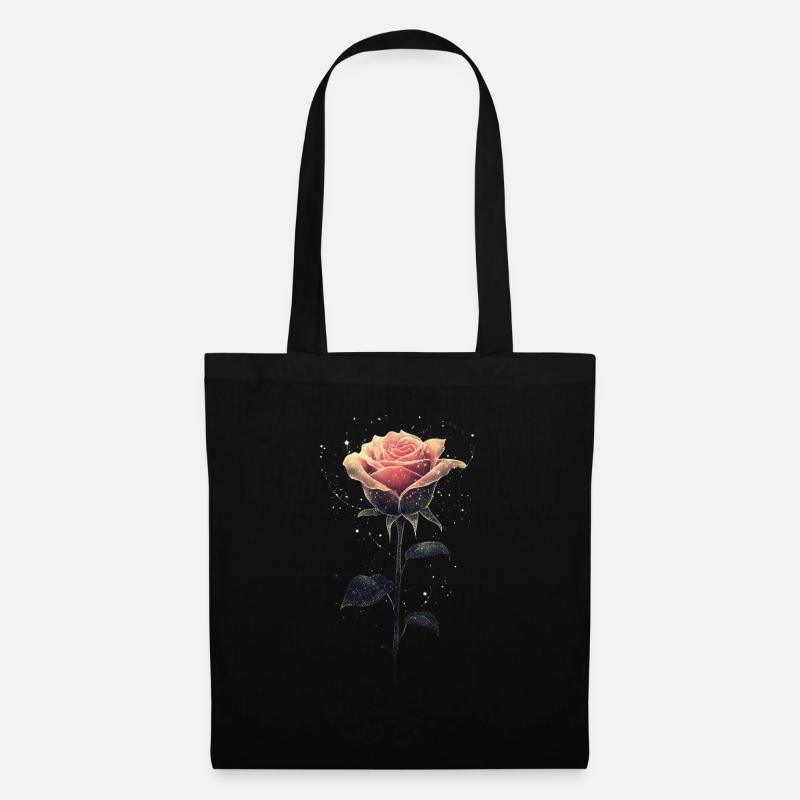 Rosa Rose - Stoffbeutel - Schwarz