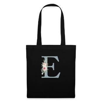 E| Monogramme | Eucalyptus Pastel Fleur Bleu - Sac en tissu - noir - Devant