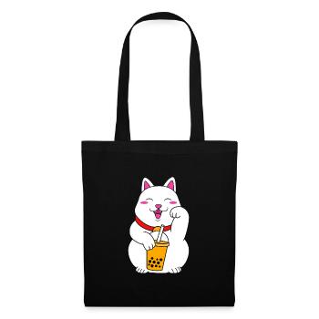 Maneki Neko Japan Glücksbringer Boba Tee - Stoffbeutel - Schwarz - Vorne