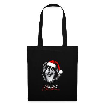 Shetland Sheepdog Merry Christmas, Hundekopf - Stoffbeutel - Schwarz - Vorne