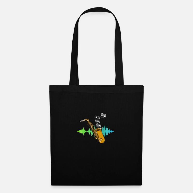 Musik Note Saxophonist Geschenk Soundwave Saxophon - Stoffbeutel - Schwarz