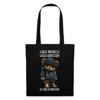 Streetwear Bär Bärchen halb Mensch... Sarkasmus - Stoffbeutel - Schwarz - Vorne