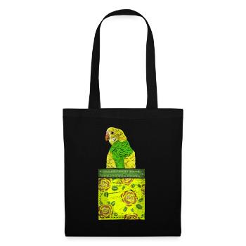 Vogel Tier Geschenk Brusttasche Wellensittich - Stoffbeutel - Schwarz - Vorne
