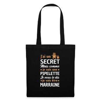 Secret - je vais être marraine / future marraine - Sac en tissu - noir - Devant