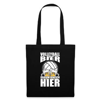 Lustiger Spruch Volleyball Bier darum bin ich hier - Stoffbeutel - Schwarz - Vorne