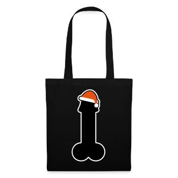 Frohe Weihnachten mit Penis und Mütze - Stoffbeutel - Schwarz - Vorne