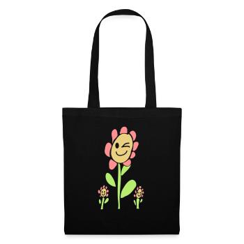 fleur au visage joyeux - Sac en tissu - noir - Devant