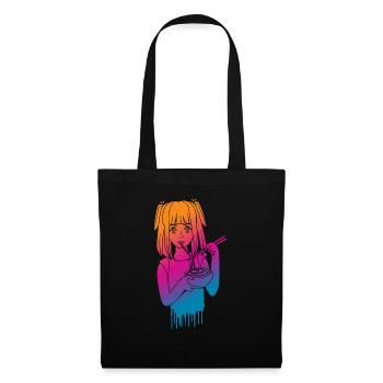 Anime Manga Girl Geschenk - Stoffbeutel - Schwarz - Vorne