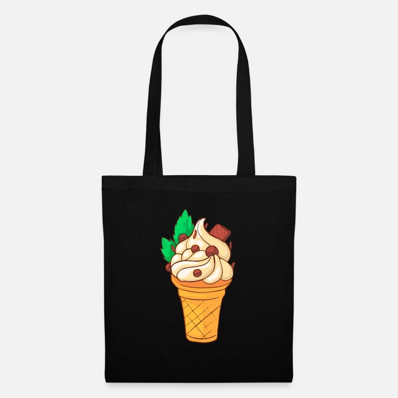 Eis Speiseeis Eiskrem Eiscreme Kugeleis Eisbecher - Stoffbeutel - Schwarz