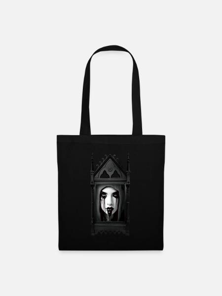 Porzellanfrau und Gothic-Rahmen - Stoffbeutel - Schwarz