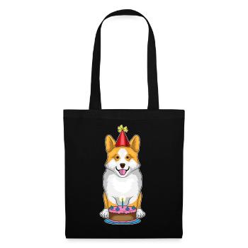 Gâteau d’anniversaire Corgi - Sac en tissu - noir - Devant