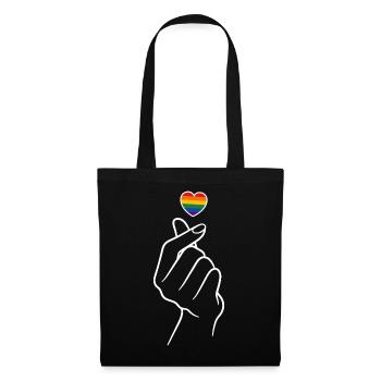 Pride Herz Regenborgen Fingerherz  - Stoffbeutel - Schwarz - Vorne