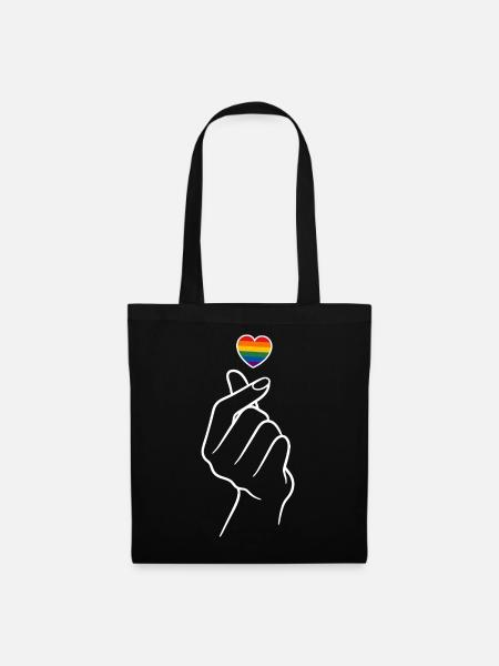 Pride Herz Regenborgen Fingerherz - Stoffbeutel - Schwarz