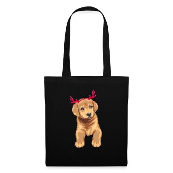 Mignon chiot Retriever chien avec des cornes de cerf de Noël - Sac en tissu - noir - Devant
