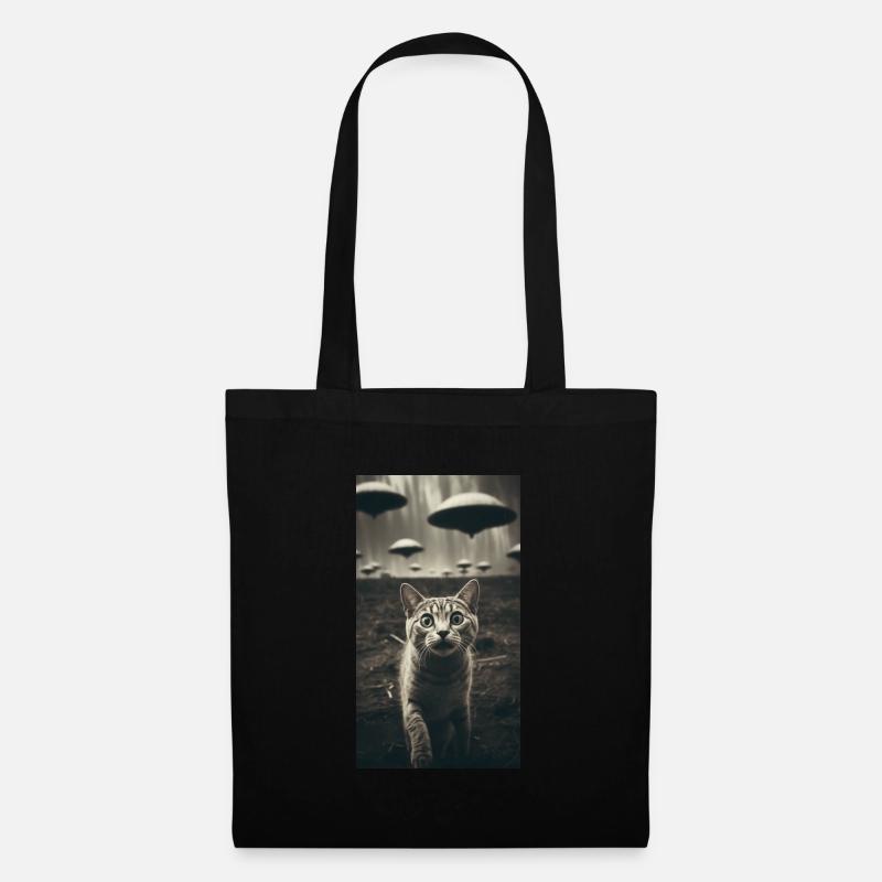 Funny Cat Selfie Alien UFO Meme - Stoffbeutel - Schwarz