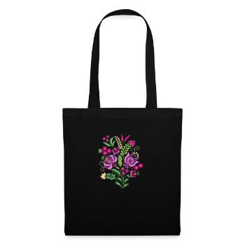 ungarische blumen,blumenherz,Herz,ornamente,blumen - Stoffbeutel - Schwarz - Vorne