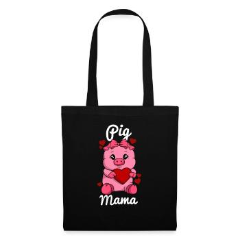 Schwein Mama Finger Herz Schwein Bändchen - Stoffbeutel - Schwarz - Vorne