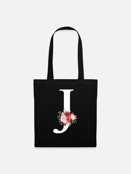 Roter floraler J-Buchstabe - Stoffbeutel - Schwarz
