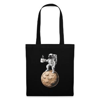 Retro Astronaut Drinking Coffee Planet - Stoffbeutel - Schwarz - Vorne